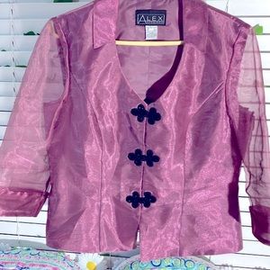 Alex Evenings Pink Sheer Top with Black Accents